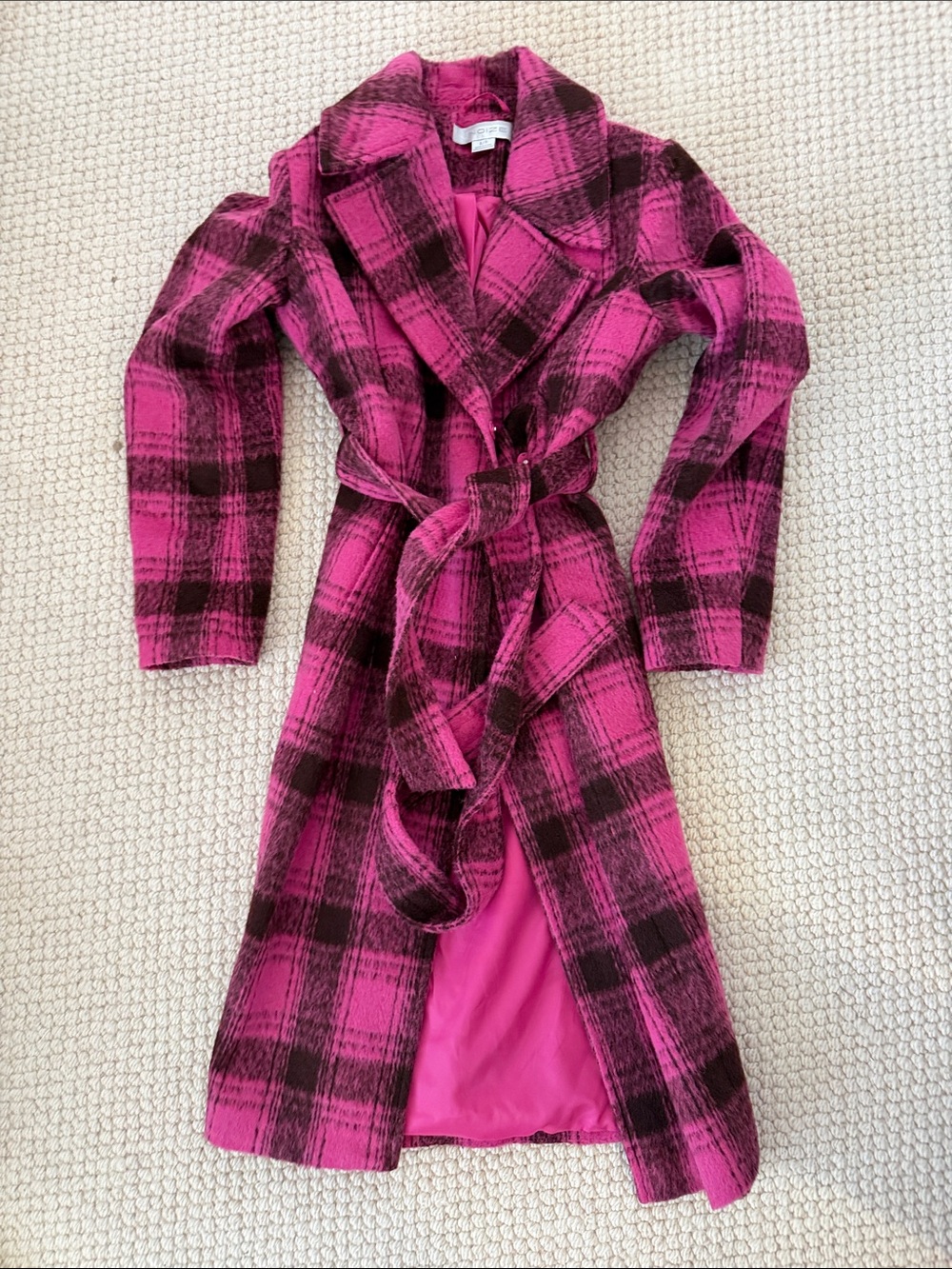 Noize Hot Pink Plaid Trench Coat